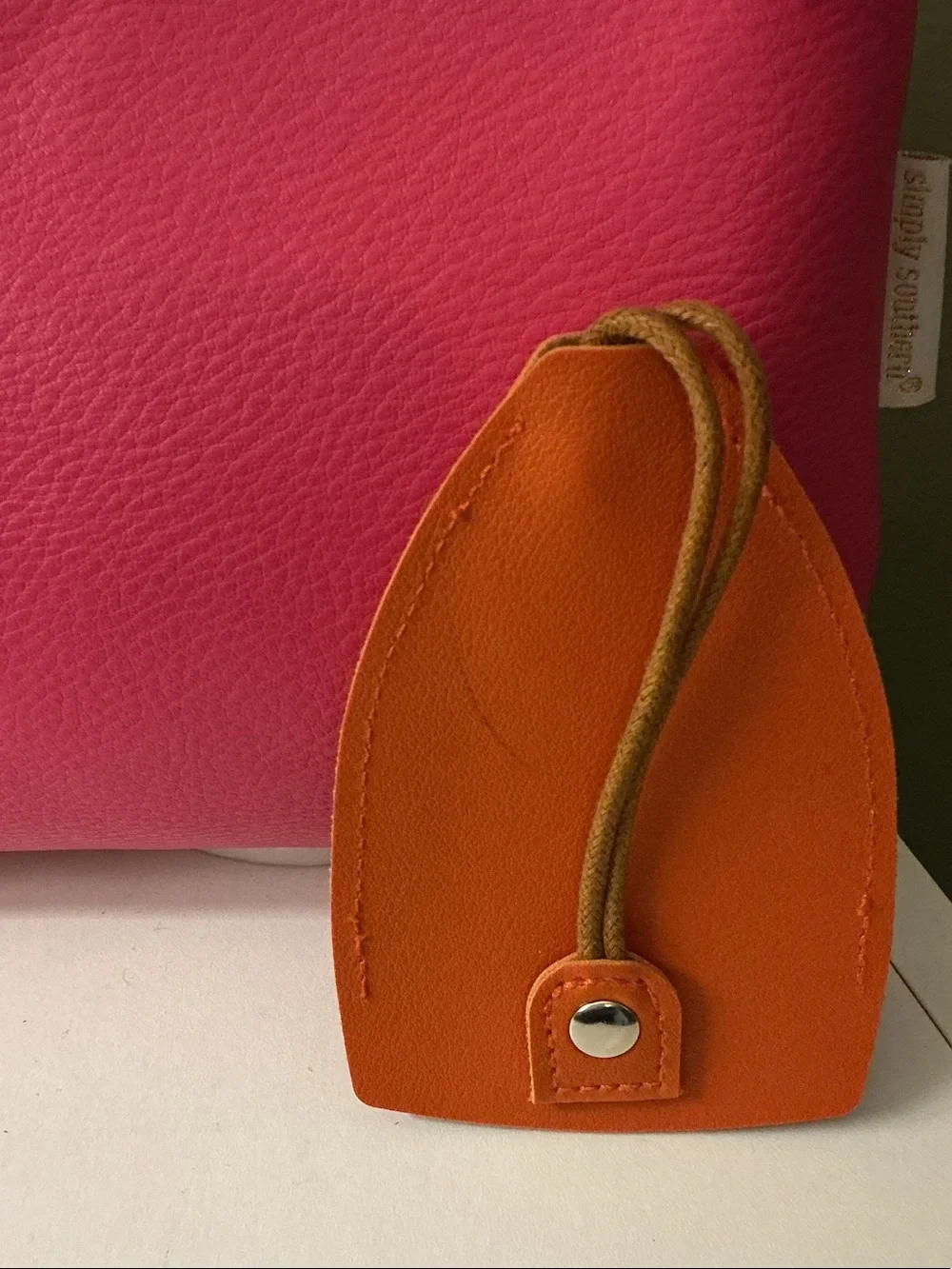 Simply Southern Hot Pink Cosmetic Pouch with Orange Leather Tag Initial “L” EUC